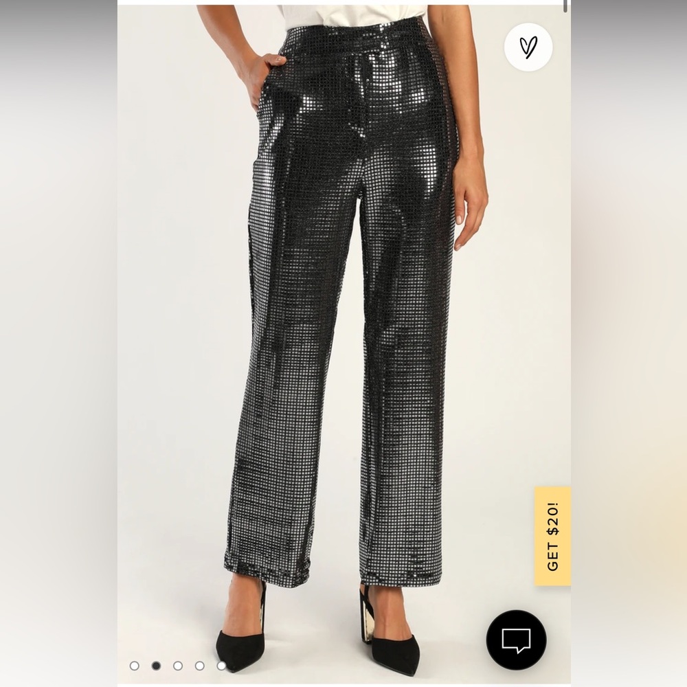 Vera Silver Black Sequin Wide Leg High Waist Trouser Pants